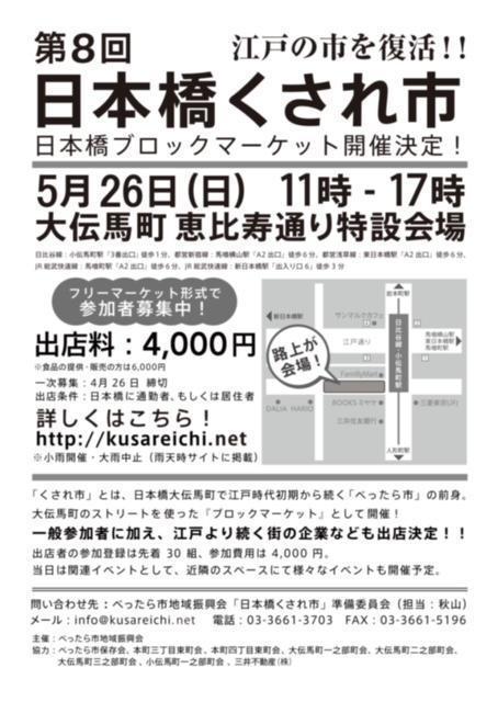 イベント概要（出店の1次募集は締め切られてます） 5/26開催　日本橋くされ市！！