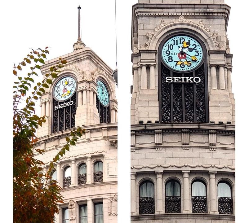 Disney100周年で「SEIKO HOUSE銀座」時計塔が「Michey Mouse」に（10/5-11/18）