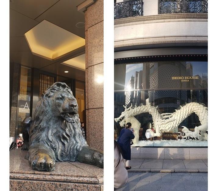 銀座四丁目交差点に「獅子」と「龍」が勢揃い。