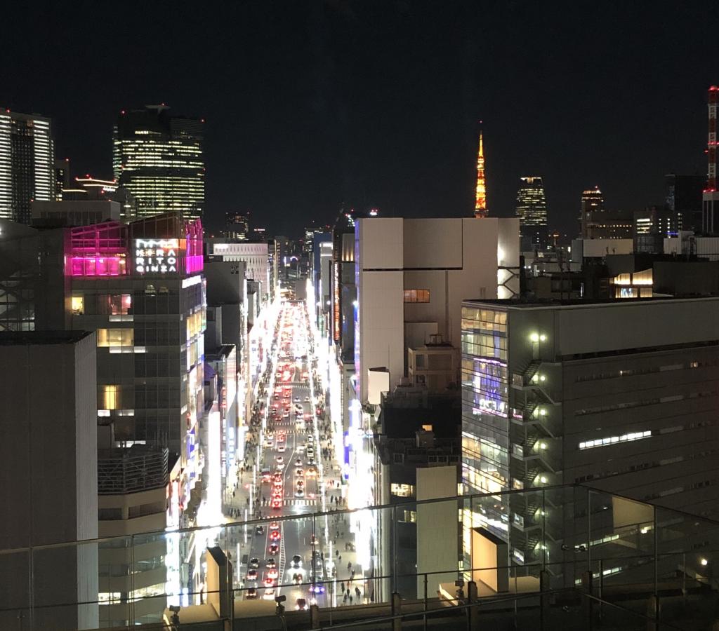 銀座通りの夜景 京橋　相互館１１０タワーからの銀座通りの眺め