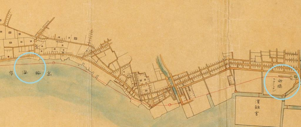 【参考】　新橋横浜間鉄道之図、高輪築堤に関する動画 150年も前に海中を走る鉄道を突然発見！