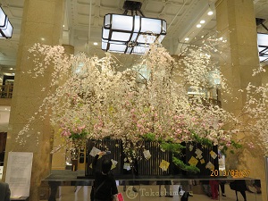 日本橋のデパート内の桜の飾付 日本橋の桜は満開か？