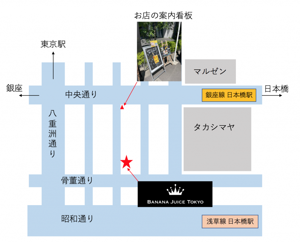  BANANA JUICE TOKYO  &  ２階にある中央区案内のスペース