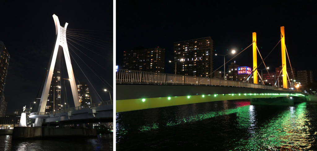 中央大橋と新大橋 夜の中央区：ライトアップ巡り