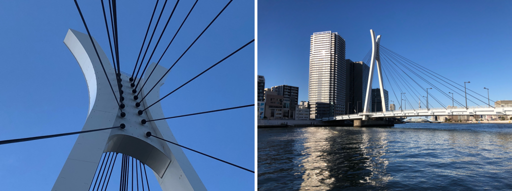 青空に映える、中央大橋の主塔 2つの兜＠中央区