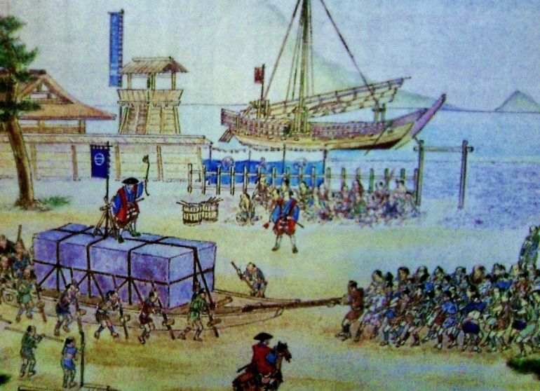 石綱船と修羅 百人持ちの石垣運搬用舟入堀