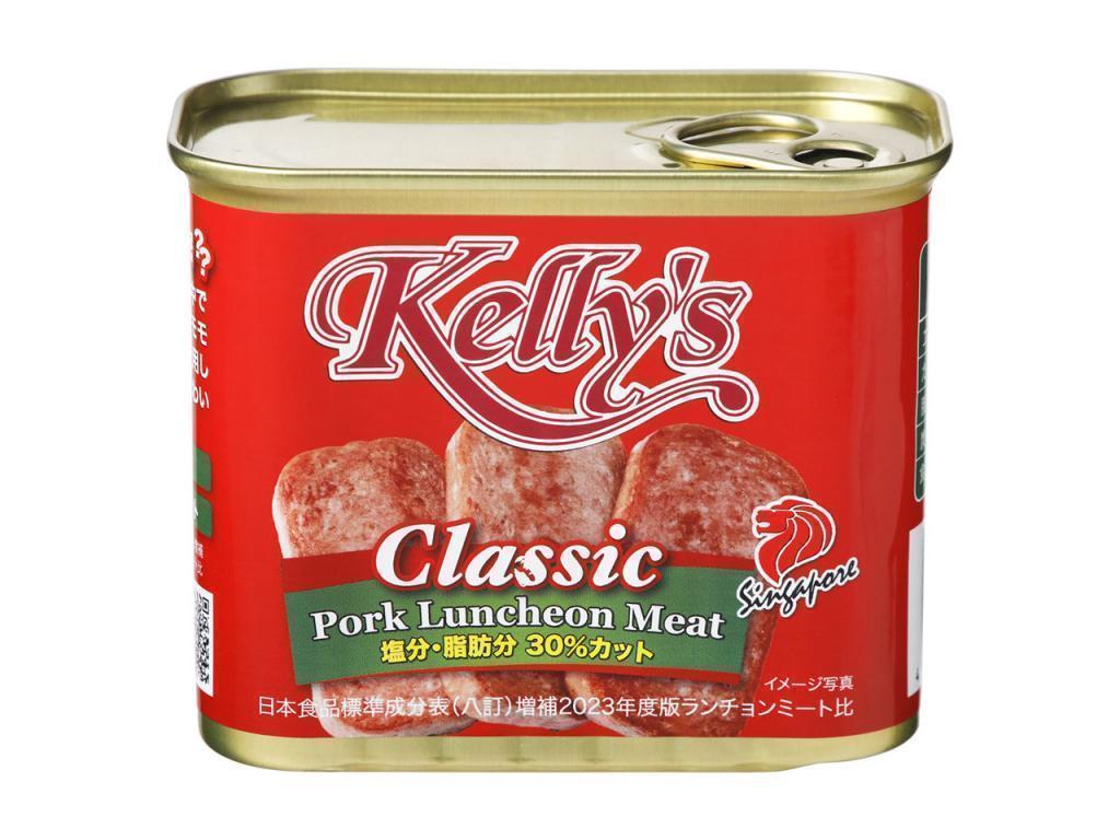 K＆K Kelly’s ランチョンミート
クラシック
３４０ｇ
７００円（税別）
賞味期間　３６カ月 「K＆K Kelly’s ランチョンミート」シリーズ３種　発売
　　～　国分グループ本社・ROJI日本橋　～