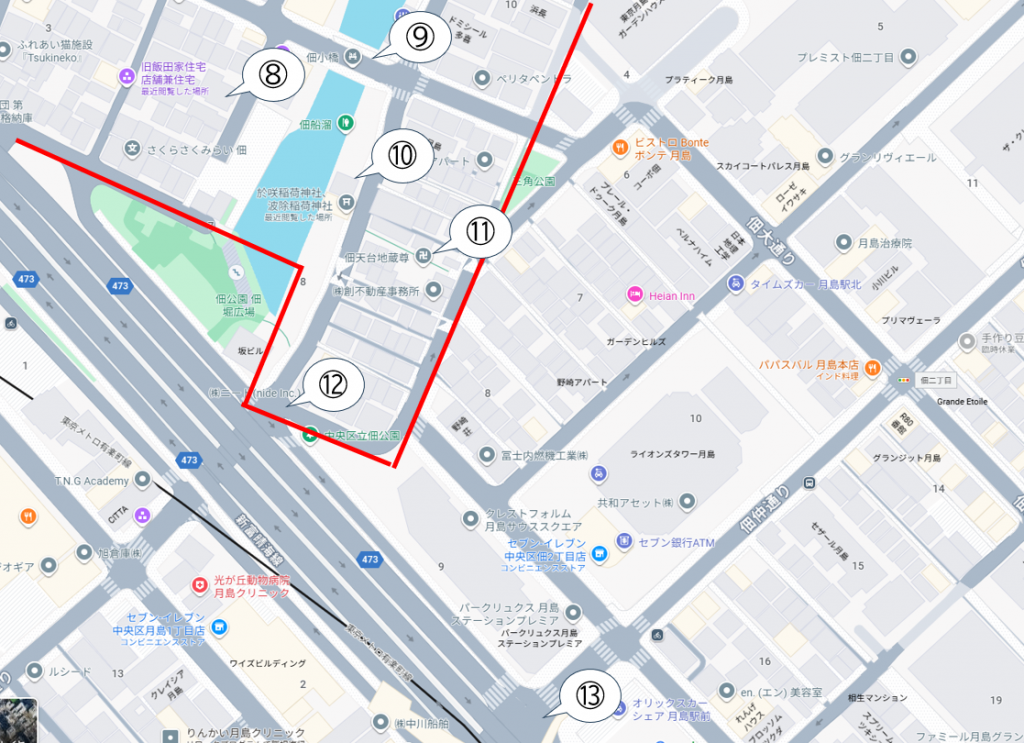 周辺徘徊して写真を撮った場所をプロット（後編） 「佃島」に残る昔のあれこれ（後編）