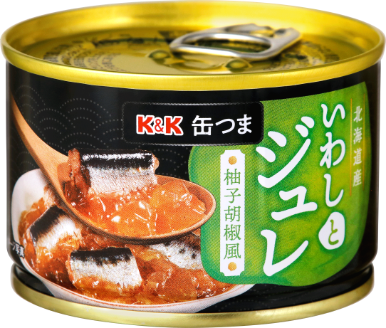 K＆K 缶つま 北海道産いわしとジュレ 柚子胡椒風
１５０ｇ（携帯缶）
３２５円（税別）
賞味期間　３６カ月 「K＆K 缶つま」 シリーズより、
　「北海道産いわしとジュレ 柚子胡椒風」
　「北海道産いわしとジュレ 燻製風」
　　発売
　　～　国分グループ本社・ROJI日本橋　～