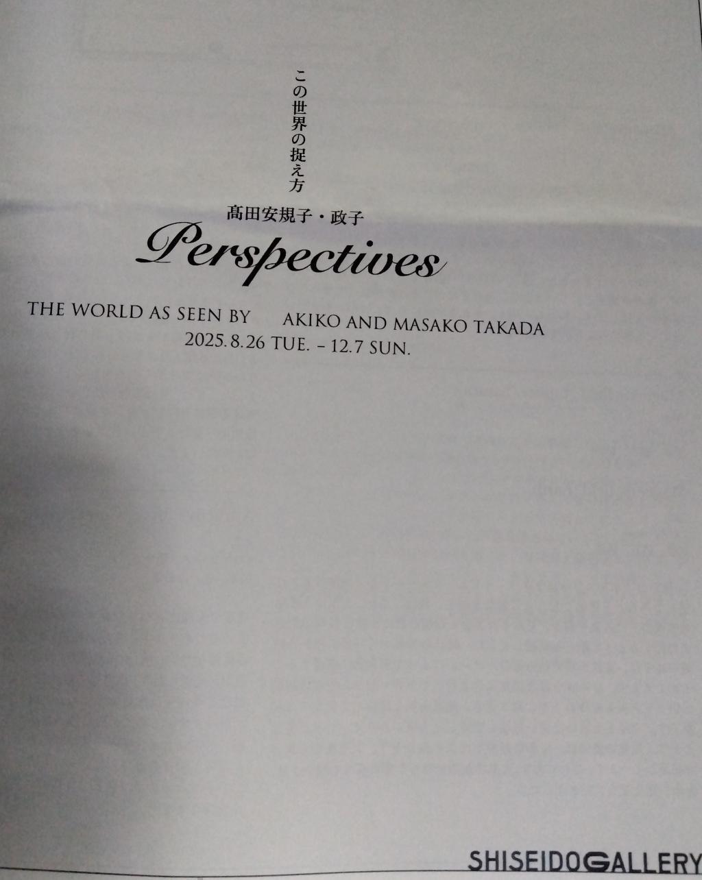 白地の見開きA3サイズには 資生堂ギャラリー　この世界の捉え方　高田安規子・政子　Perspectives 展  12/7 まで