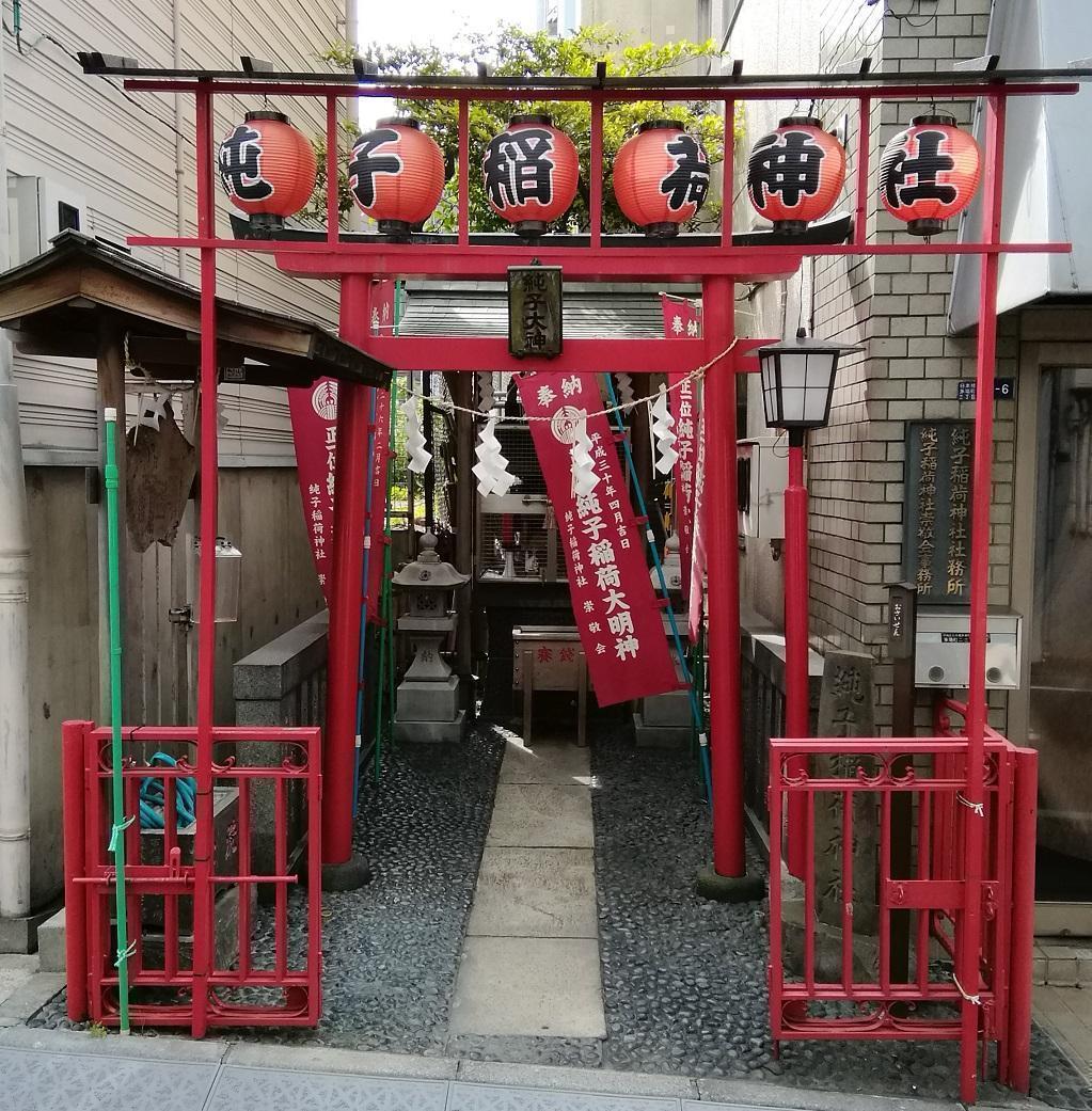 純子稲荷神社 神社の提灯　前編
　　～　中央区内の神社　まとめ　①　～
