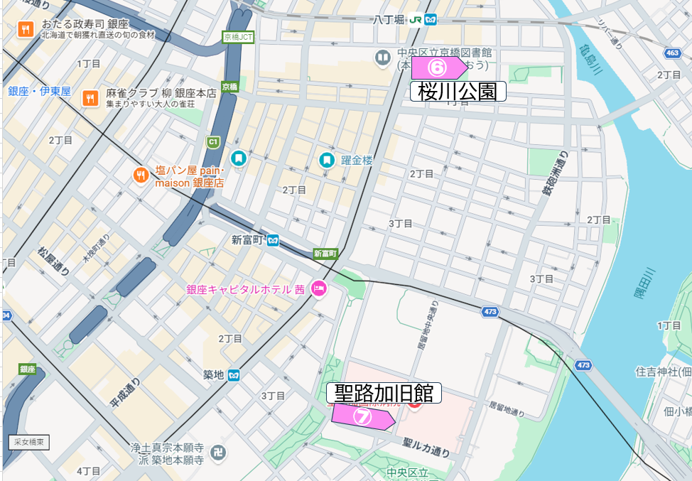 地図（八丁堀、築地エリア） 【動画】中央区の桜を一足先にご紹介！！