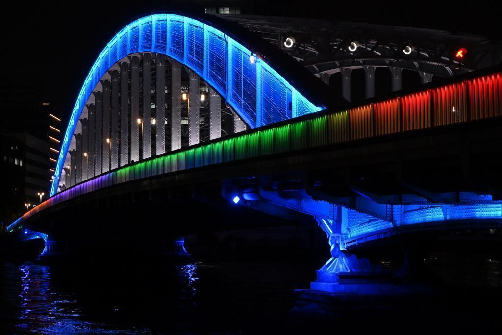  Bridges over the Sumida River Lit in Olympic Colors