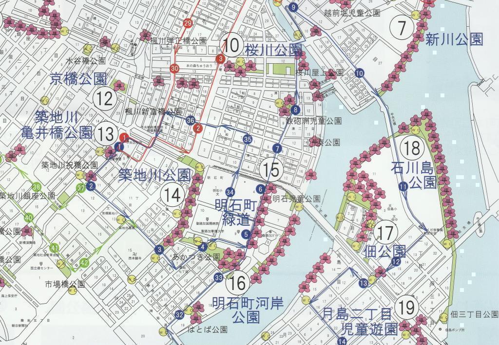  【2026年最新版　中央区の桜情報】 今週末（3/28, 3/29）が桜の見頃です。　
「桜の見所」の最新の景色＆情報と「おすすめお花見コース」をご紹介します！