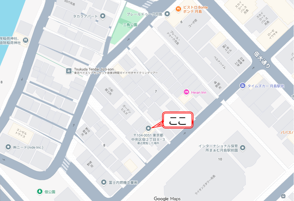 お店の場所詳細（赤枠内を拡大） 月島名物レバーフライを探索・・もはや絶滅・・？　Part4