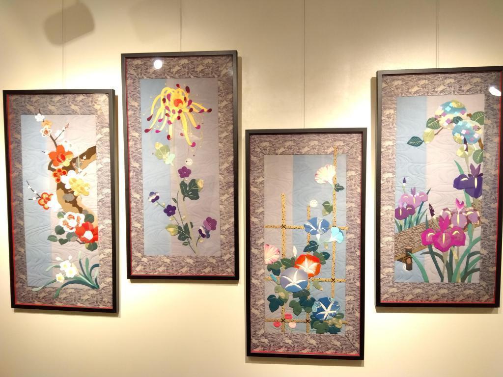 素敵なタペストリーも展示販売　四季の額は押絵とキルトの技法 ギャラリームサシ　雅　京染織　Japan Luxury