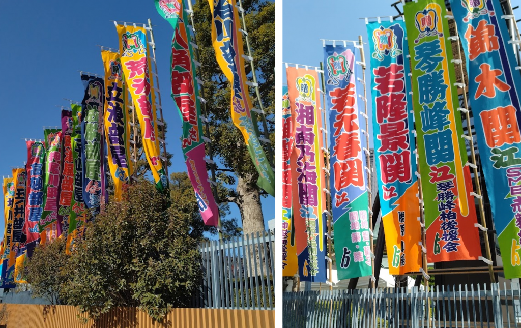 Colorful Nobori Banners in Front of the Kokugikan Morning Practice at Arashio Stable 
―Feel the Energy of Sumo Before the May Tournament―