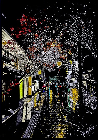 必殺武器は「黒」
切り絵ならではの光と影が鮮烈 Cutting Memories into Paper.
切り絵作家・斉藤洋樹と隅田川大川端
（9/18-20 Halo World Vol.3出展＠原宿）