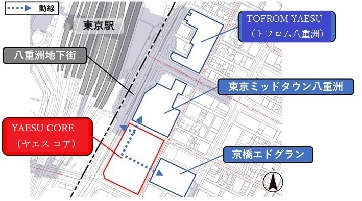  2029年、八重洲に、「TOFROM YAESU（トフロム　ヤエス）」、「東京ミッドタウン八重洲」、「YAESU CORE（ヤエス コア）」の3つの高層ビルが並び、東京駅から京橋駅まで直結します！