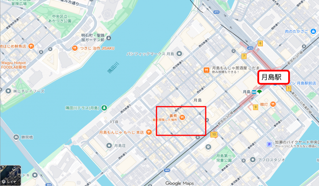 ◆ざっくりお店の場所
 月島名物レバーフライを探索・・もはや絶滅・・？　Part5